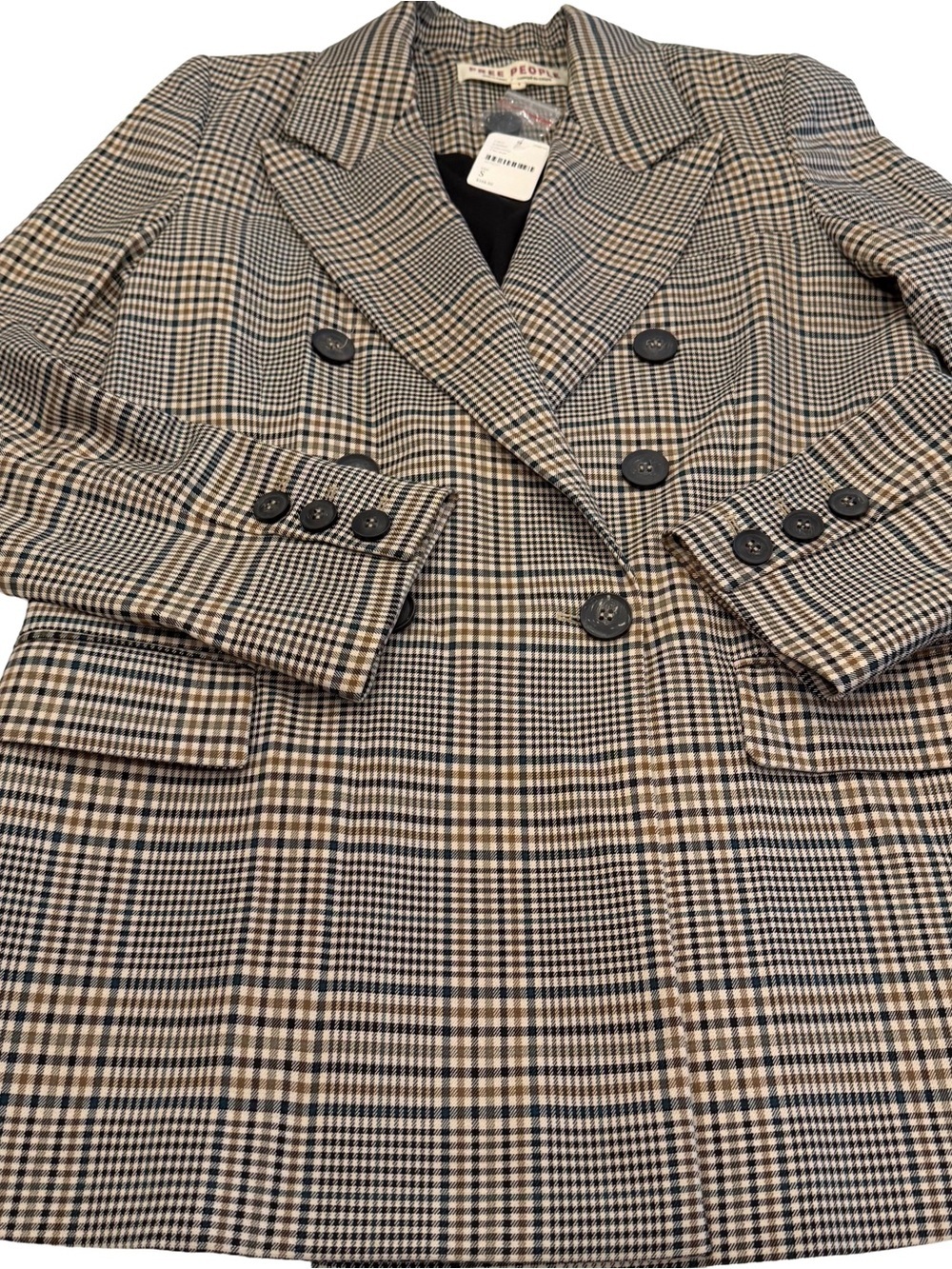 Free People  Women’s Ashby  Glen Plaid Double Breasted Blazer Sz S NWT - Picture 2 of 16